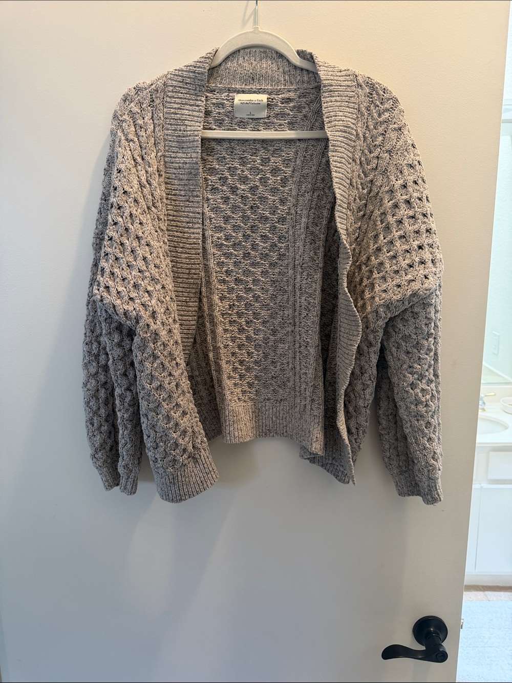 Grey Open-Front Chunky Knit Cardigan